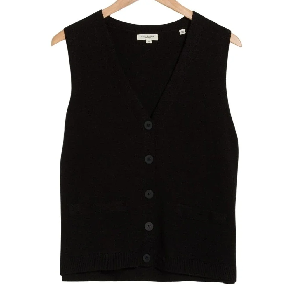 NWT‎ 2pk Max Studio V-Neck Button Front Knit Sweater Vests Black & Bone Plus 1X